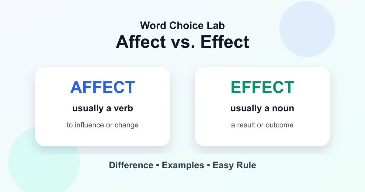 Affect vs. effect difference: verb vs. noun