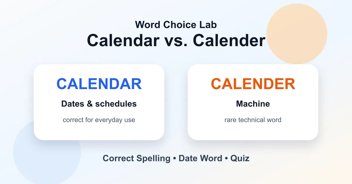Calendar vs. calender spelling: calendar is for dates and calender is a machine