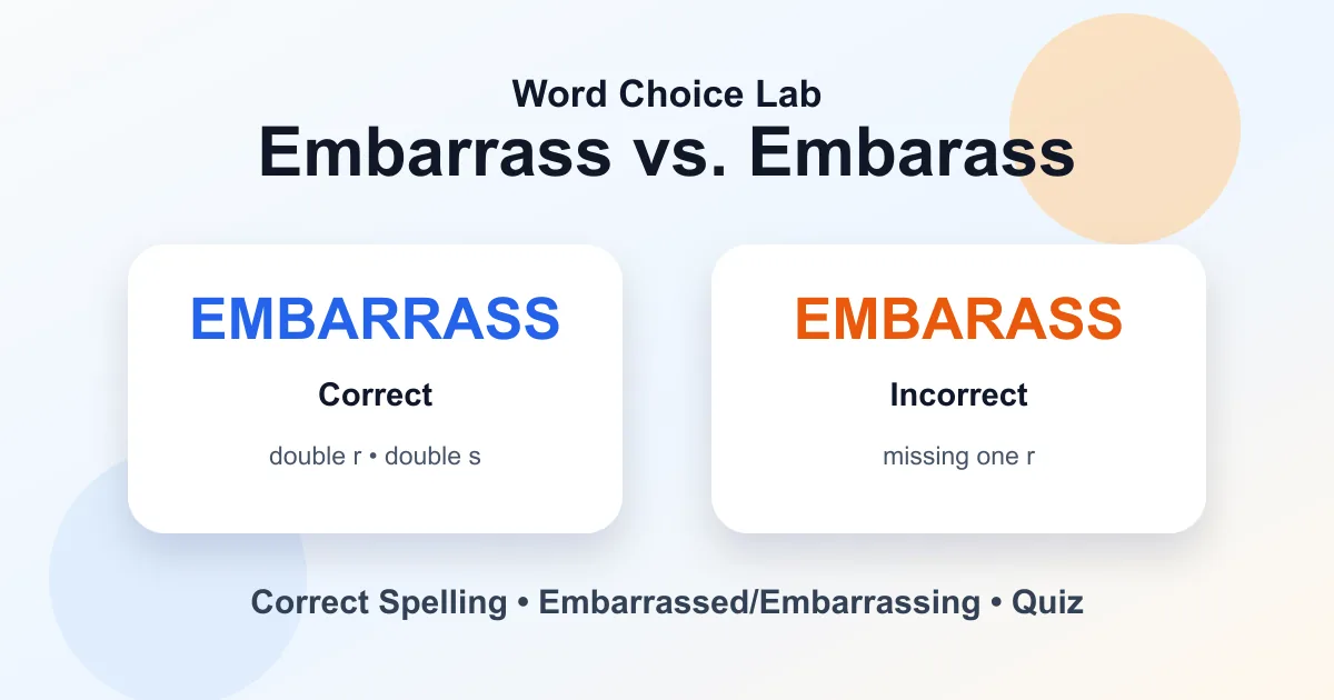 Embarrass vs. embarass correct spelling: embarrass is correct and embarass is wrong