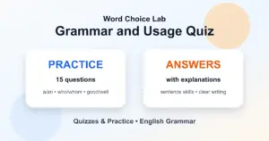 Grammar and usage quiz with answers and English sentence practice
