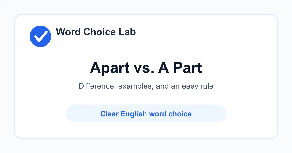 Apart vs A Part difference: separated by distance or into pieces vs one piece or member of something