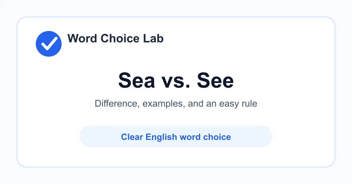 Sea vs See difference: a large body of salt water vs to notice with your eyes or understand