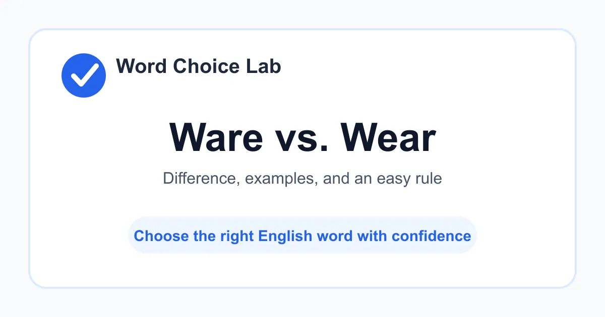 Ware vs. Wear difference: manufactured goods or items for sale vs to have clothing on, or to become damaged over time