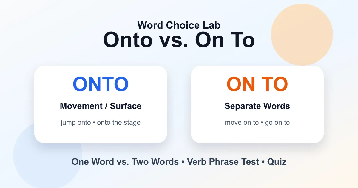 Onto vs. on to difference: movement onto a surface vs two separate words