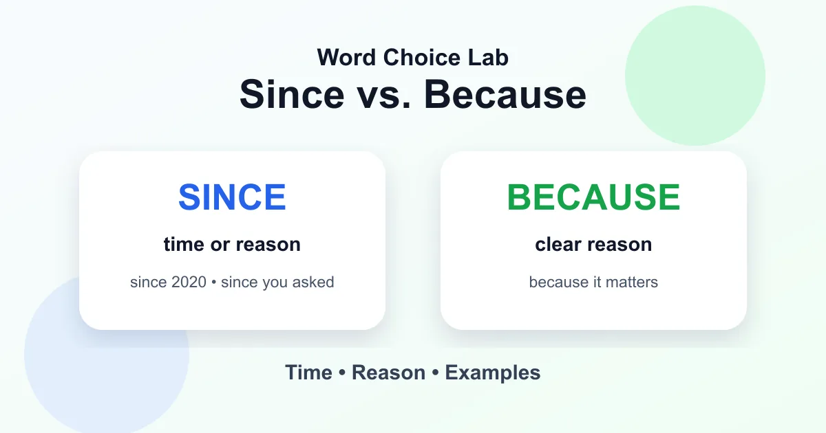 Since vs. because difference: time or reason vs. clear reason